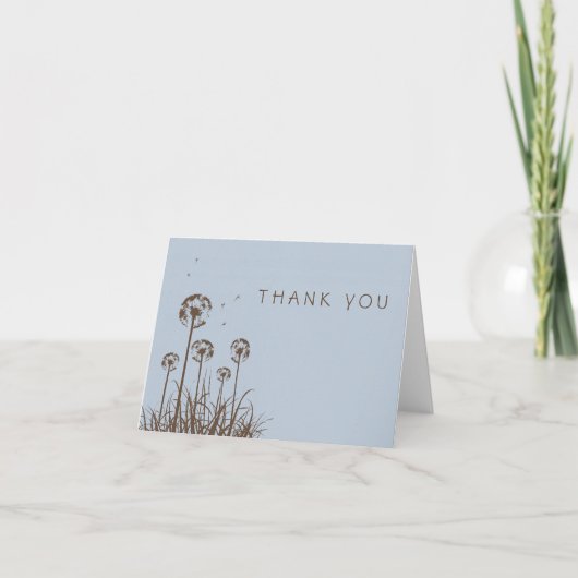 ブラウンの挨りだらけの青およびタンポポは感謝していしています サンキューカード (正面)