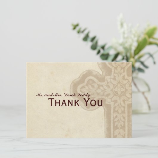 ブラウンの旧式なケルト十字は感謝していしています サンキューカード (スタンド正面)