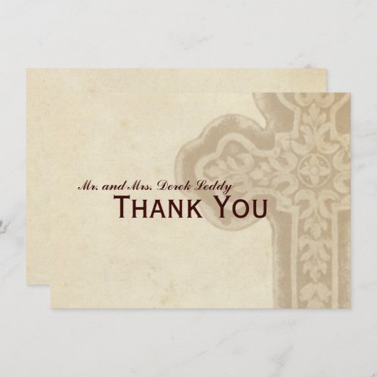 ブラウンの旧式なケルト十字は感謝していしています サンキューカード (正面/裏面)