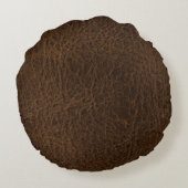 ブラウンの旧式なレザールックの円形の枕 ラウンドクッション (裏面)