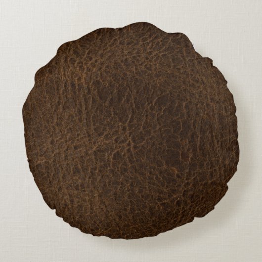 ブラウンの旧式なレザールックの円形の枕 ラウンドクッション (裏面)