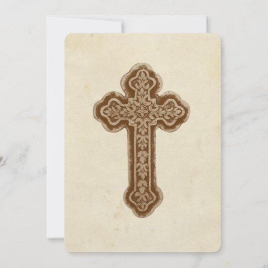 ブラウンの旧式な十字のカトリック教の結婚式招待状 招待状 (裏面)