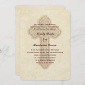 ブラウンの旧式な十字のカトリック教の結婚式招待状 招待状 (正面/裏面)