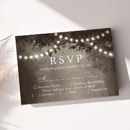 ブラウンの木とイルミネーションの装飾のウエディングRSVP 出欠カード