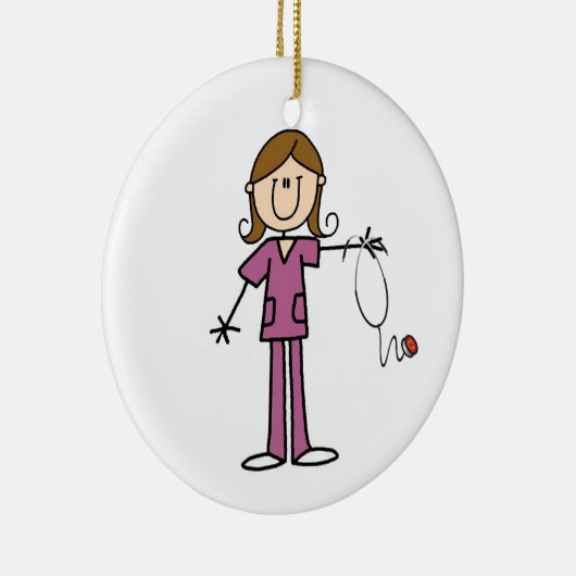 ブラウンの毛のメスの棒の姿のナース セラミックオーナメント (右)