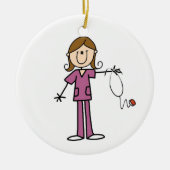 ブラウンの毛のメスの棒の姿のナース セラミックオーナメント (正面)