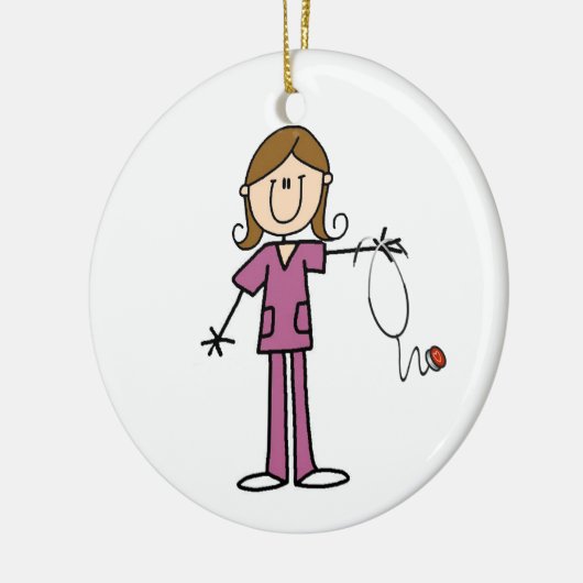 ブラウンの毛のメスの棒の姿のナース セラミックオーナメント (左)