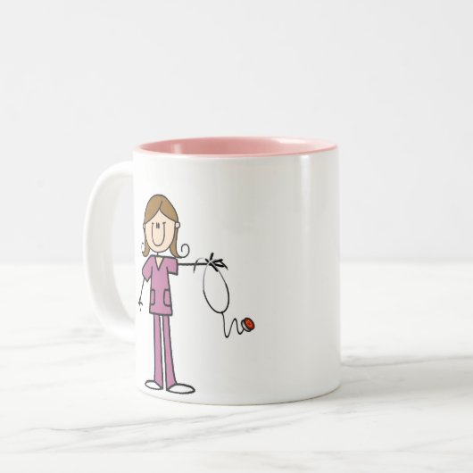 ブラウンの毛のメスの棒の姿のナース ツートーンマグカップ (正面左)