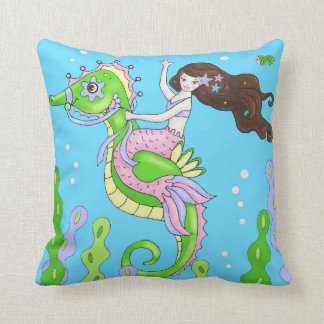 ブラウンの毛の人魚かピンクのタコの枕 クッション