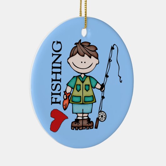 ブラウンの毛の男の子I愛魚釣り セラミックオーナメント (右)