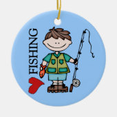 ブラウンの毛の男の子I愛魚釣り セラミックオーナメント (正面)