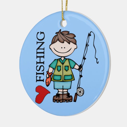 ブラウンの毛の男の子I愛魚釣り セラミックオーナメント (左)