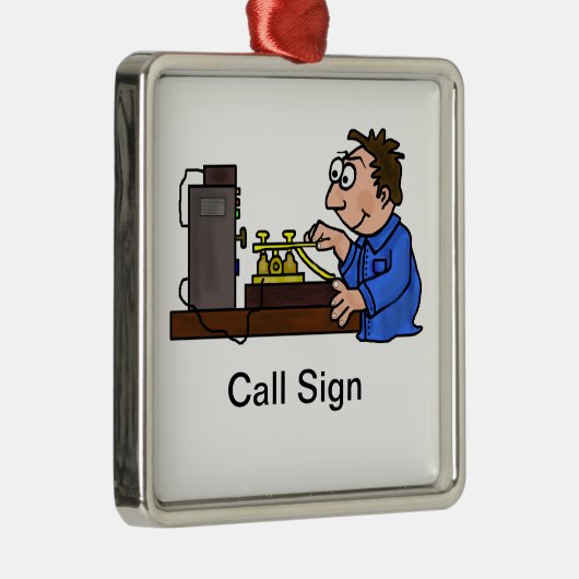 ブラウンの毛の男性のモールス符号のハムのクリスマスのオーナメント メタルオーナメント (右)