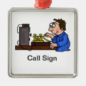 ブラウンの毛の男性のモールス符号のハムのクリスマスのオーナメント メタルオーナメント (正面)