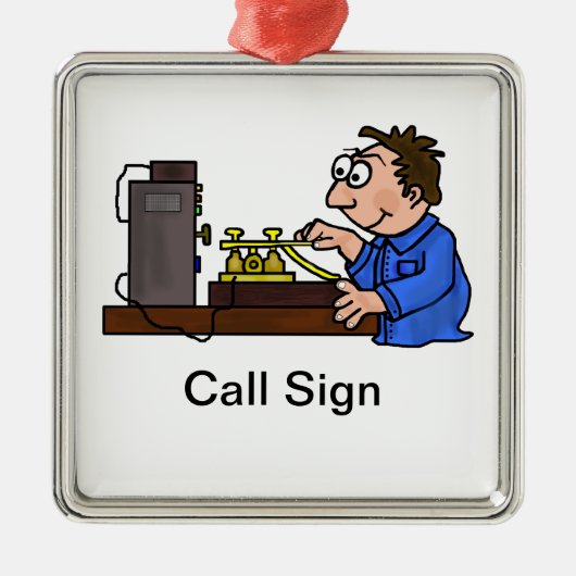 ブラウンの毛の男性のモールス符号のハムのクリスマスのオーナメント メタルオーナメント (正面)