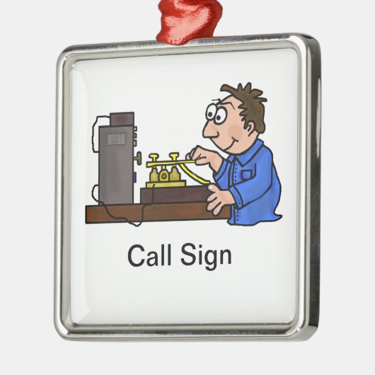 ブラウンの毛の男性のモールス符号のハムのクリスマスのオーナメント メタルオーナメント (左)