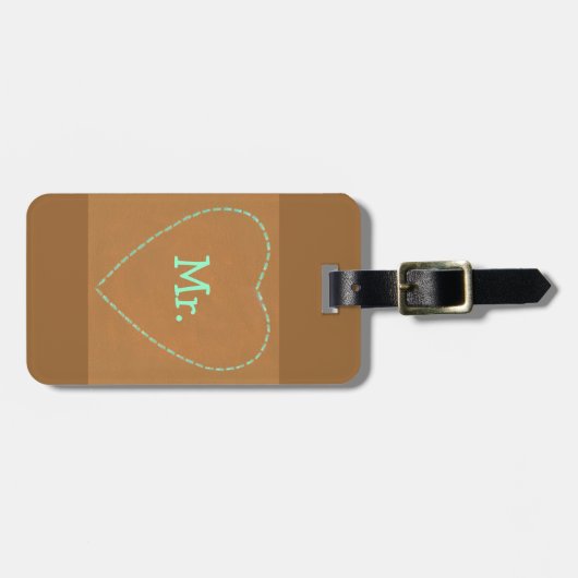 ブラウンの氏のLuggage Tagsターコイズのハート ラゲッジタグ (正面横)