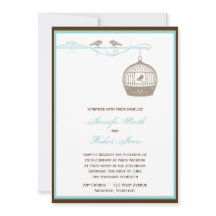 ブラウンの水の結婚式招待状のヴィンテージの鳥かご