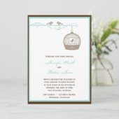 ブラウンの水の結婚式招待状のヴィンテージの鳥かご 招待状 (スタンド正面)