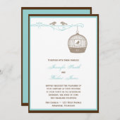 ブラウンの水の結婚式招待状のヴィンテージの鳥かご 招待状 (正面/裏面)