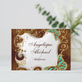 ブラウンの水の金ゴールドの国の応答の結婚式 出欠カード (スタンド正面)