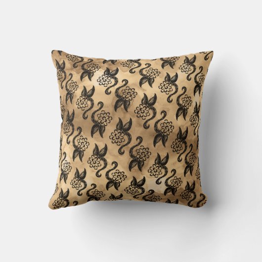 ブラウンの水彩画の花柄の枕 クッション (裏面)