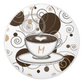 ブラウンの水玉模様および渦巻のコーヒーパターン セラミックノブ (正面)