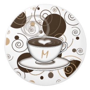 ブラウンの水玉模様および渦巻のコーヒーパターン セラミックノブ