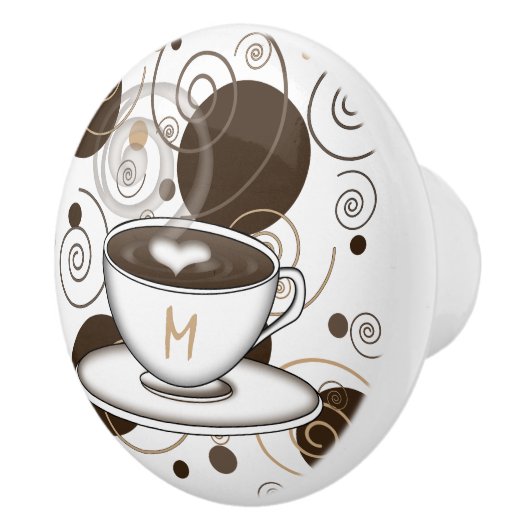 ブラウンの水玉模様および渦巻のコーヒーパターン セラミックノブ (右)