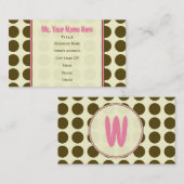 ブラウンの水玉模様/ピンクのファッションビジネスカード 名刺 (正面/裏面)