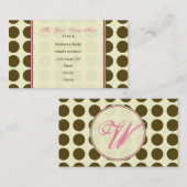 ブラウンの水玉模様/ピンクのモノグラムの名刺 名刺 (正面/裏面)