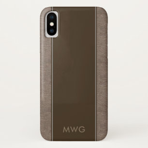 ブラウンの男らしい最小主義の革モノグラムの iPhone X ケース