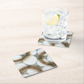 ブラウンの白い球体及び円 スクエアペーパーコースター (インサイチュ)