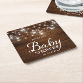 ブラウンの素朴な木製のメーソンジャーライトベビーシャワー スクエアペーパーコースター (アングル)