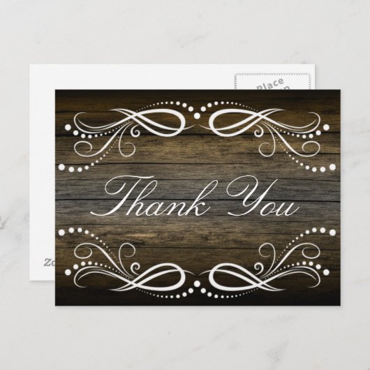 ブラウンの素朴な木製の白い花のヴィンテージは感謝していしています ポストカード (正面/裏面)