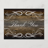 ブラウンの素朴な木製の白い花のヴィンテージは感謝していしています ポストカード (正面)