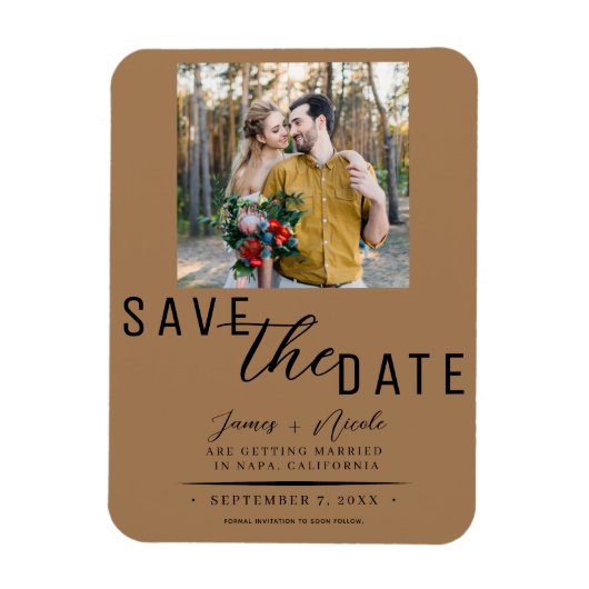 ブラウンの結婚式前撮りSave the Date マグネット (縦)