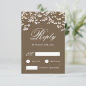 ブラウンの結婚式RSVPカードにドライのカスミソウ カード (スタンド正面)