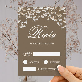 ブラウンの結婚式RSVPカードにドライのカスミソウ カード