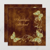 ブラウンの緑金ゴールドの国の結婚式 招待状 (正面/裏面)
