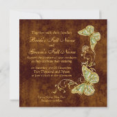 ブラウンの緑金ゴールドの国の結婚式 招待状 (裏面)