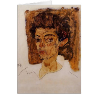 ブラウンの背景とのエゴンSchiele-の自画像