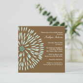 ブラウンの背景に青い花の ブライダルシャワー招待状 招待状 (スタンド正面)