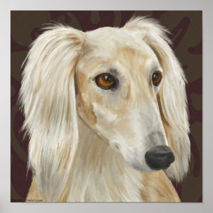 ブラウンの背景の毛皮のSaluki豪華で軽い犬 ポスター