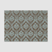 ブラウンの花柄の動揺してなダマスク織のティール（緑がかった色） 薄葉紙 (正面)