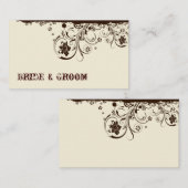 ブラウンの花柄の座席表 プレイスカード (正面/裏面)