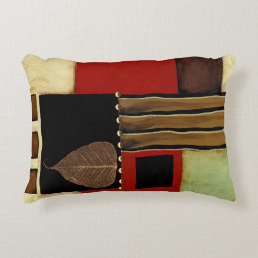 ブラウンの葉との多彩のパネルの絵画 アクセントクッション (正面)