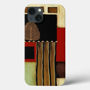 ブラウンの葉との多彩のパネルの絵画 iPhone 13ケース