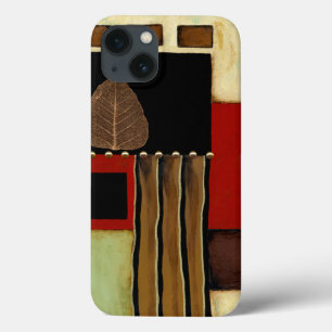 ブラウンの葉との多彩のパネルの絵画 iPhone 13ケース