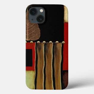 ブラウンの葉との多彩のパネルの絵画 iPhone 13ケース